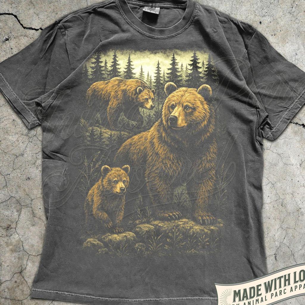 Brown Bear Vintage Forest Shirt, Grizzly Bear Graphic Tee, Northern American Wildlife Shirt, Gift for Hunter, Comfort Colors Animal Shirt
