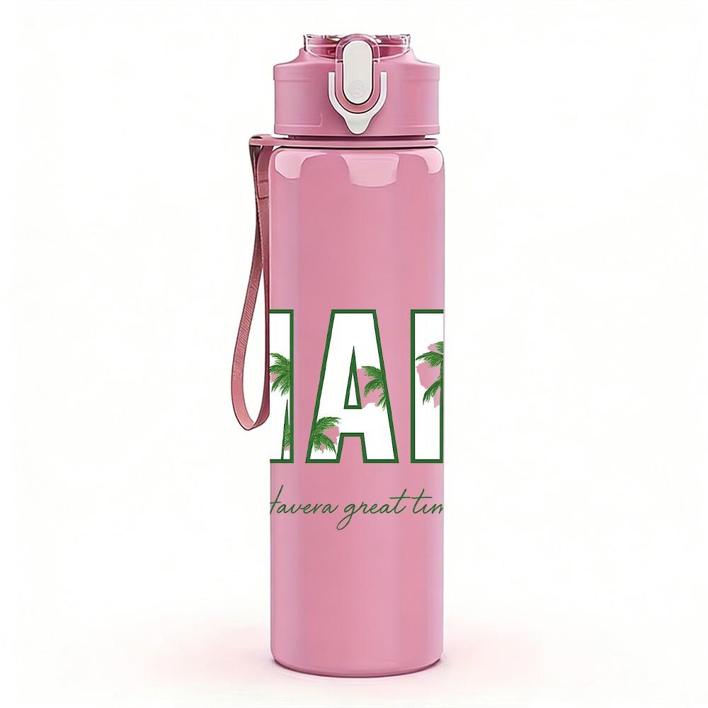 1PC Miami Palm Tree Letter 750ml Color Plastic Sports Water Bottle Leakproof Flip Straw Lid Suitable for Sports Office Home Use