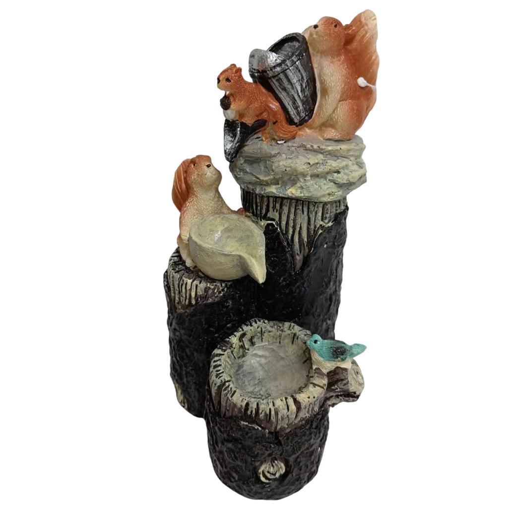 Animal Statue Solar Flowing Water Squirrel Duck Resin Sculptures Outdoor Garden Decoration Yard Ornaments with LED Lights