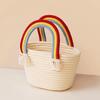 Handmade Cotton Rope Woven Handbag, Rainbow Cloud Pattern Storage Basket, Multifunctional Cosmetic Organizer Portable Picnic Fruit Basket