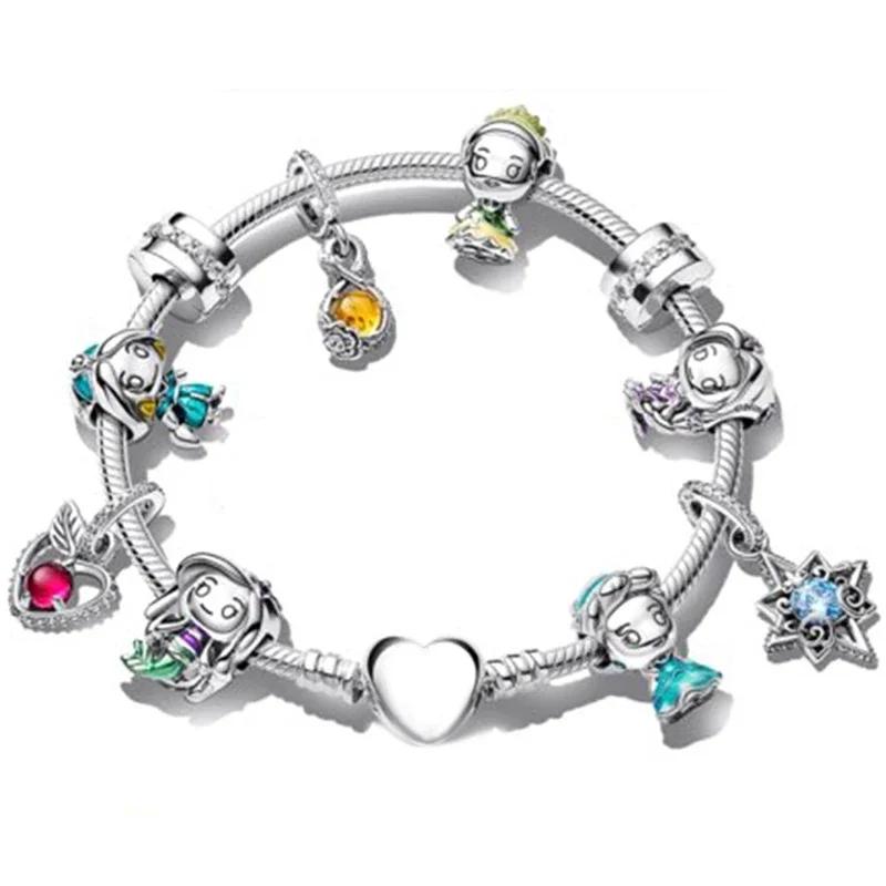 Colors Enamel Disney Princess Dress Charms Pulseiras for Girls Colorful Glass Beads Bracelets&Bangles Women Cartoon Skirt Dangle