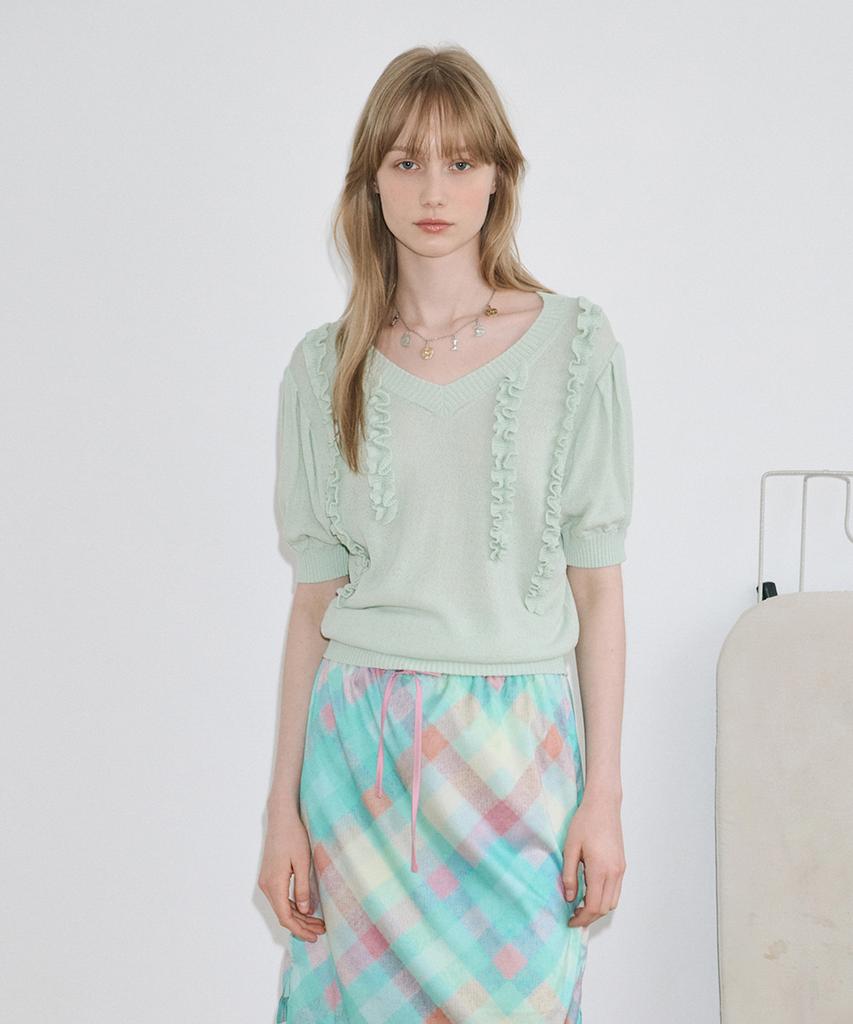SINOON Puff Ruffle Knit Pullover (Mint)