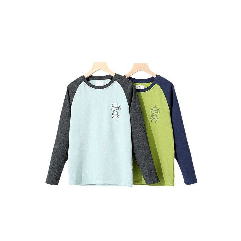 Spring and Autumn Kids Warm Long Sleeve T-shirt Children's Contrast Color Printed Thickening Bottoming Shirt Boys' Thin Velvet Clothes