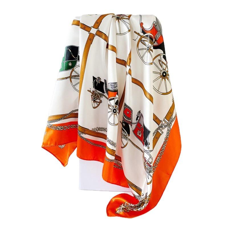 French carriage silk scarf women's satin printed scarf 91cm square scarf sunscreen headscarf imitation silk accessories shawl