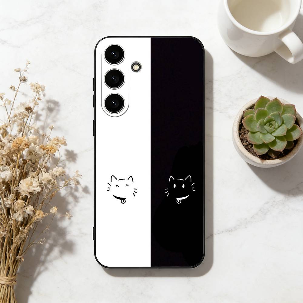 Cute Cat Art Prints Phone Case For Samsung Galaxy A73,A72,A71,A70,A53,A52,A51,Others Soft Black Cover