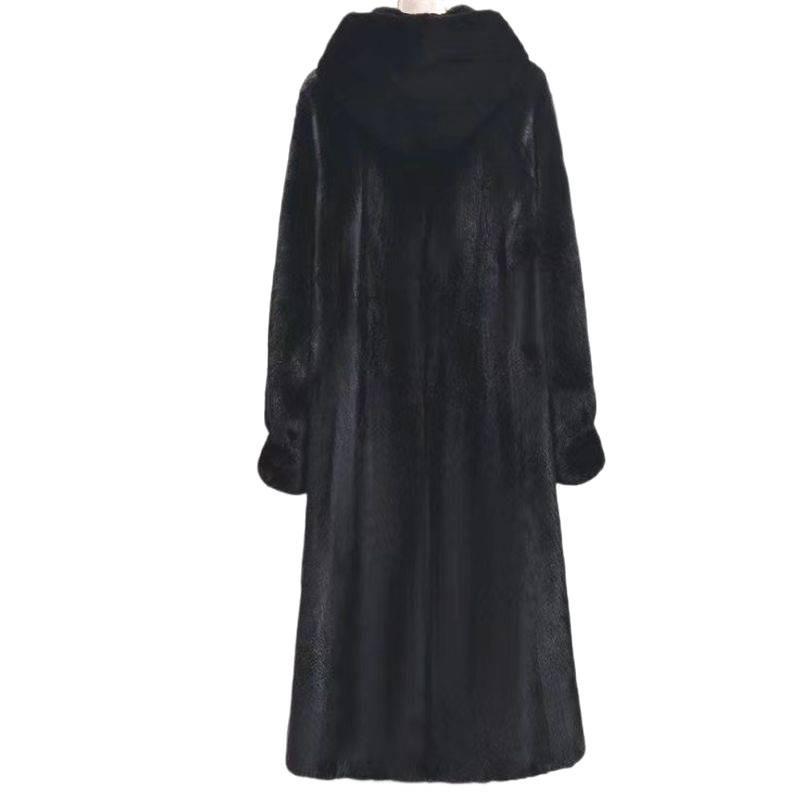 Hooded Extended Knee Fur Integrated Coat Women's Ankola Red Fur Jacket New Imitation Mink Leather