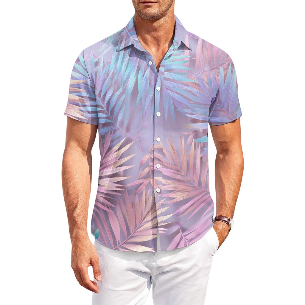 Mens Hawaiian Shirt Button Down Shirt Men Short Sleeve Button Down Men Beach Shirts for Men with Tree Print