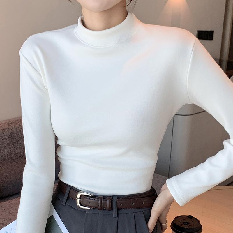 Threaded Velvet Half Turtleneck Bottoming Shirt for Women, Autumn and Winter New Style Thickened German Velvet Mid-collar Warm Top