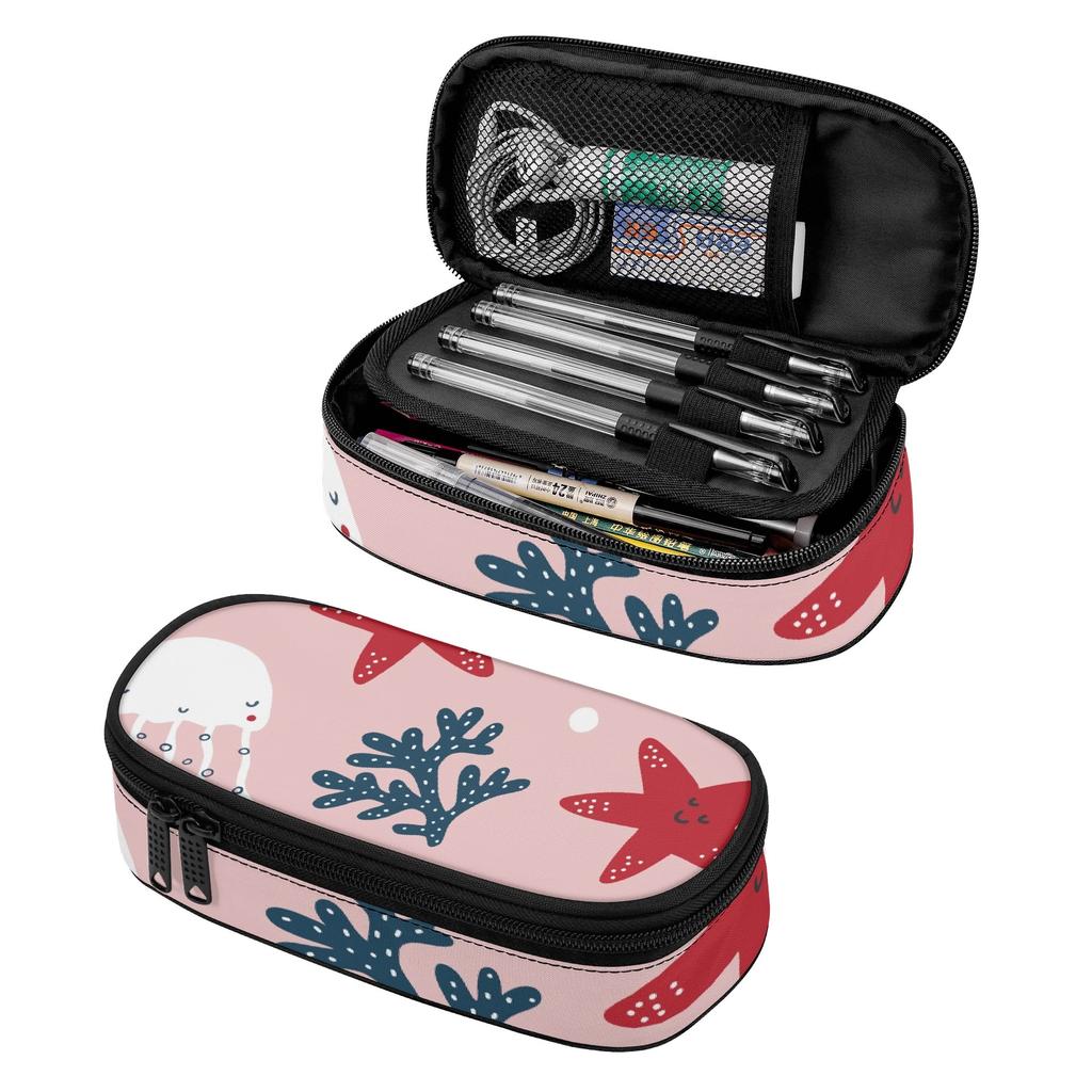 Pen Case 300D Polyester Spacious Storage Secure Zipper with Main Pocket Mesh Layer and Removable Pen Divider for School and Study