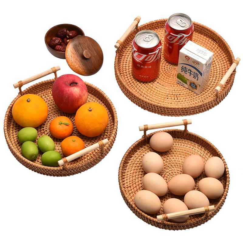 Vietnam Woven Autumn Vine Fruit Basket - Round Bread & Nut Plate for Living/Dining Room Storage