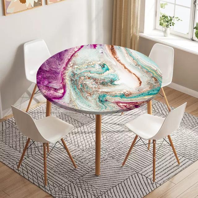 Marble Round Tablecloth Waterproof Elastic Dining Table Decoration Accessories Classic Style Home Kitchen Dining Room Decoration