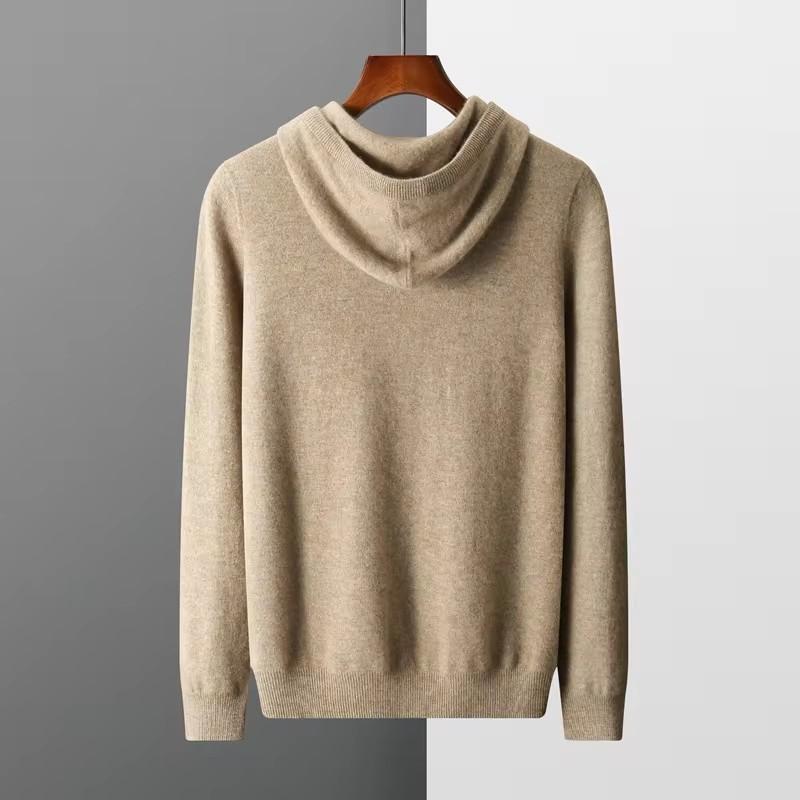 Spring and Autumn Men's Fashion Casual Solid Color Knitted Hooded Sweatshirt
