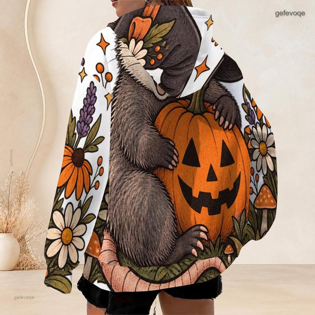Women Plus Size Zip Up Hooded Sweatshirt Loose Long Sleeve Casual Daily Hoodie