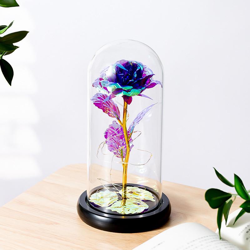 Romantic Rose Forever Flower In Dome Led Light Valentine Day Birthday Gift Decor