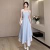 French Temperament Blue Suspender Dress Children's Summer New Temperament Waist Irregular Splicing Dress