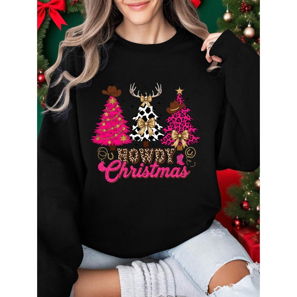 Howdy Weihnachten Western Bedruckte Damen Sweatshirts Lässige Pullover Hip Hop Rundhals Kleidung Winter Sportbekleidung