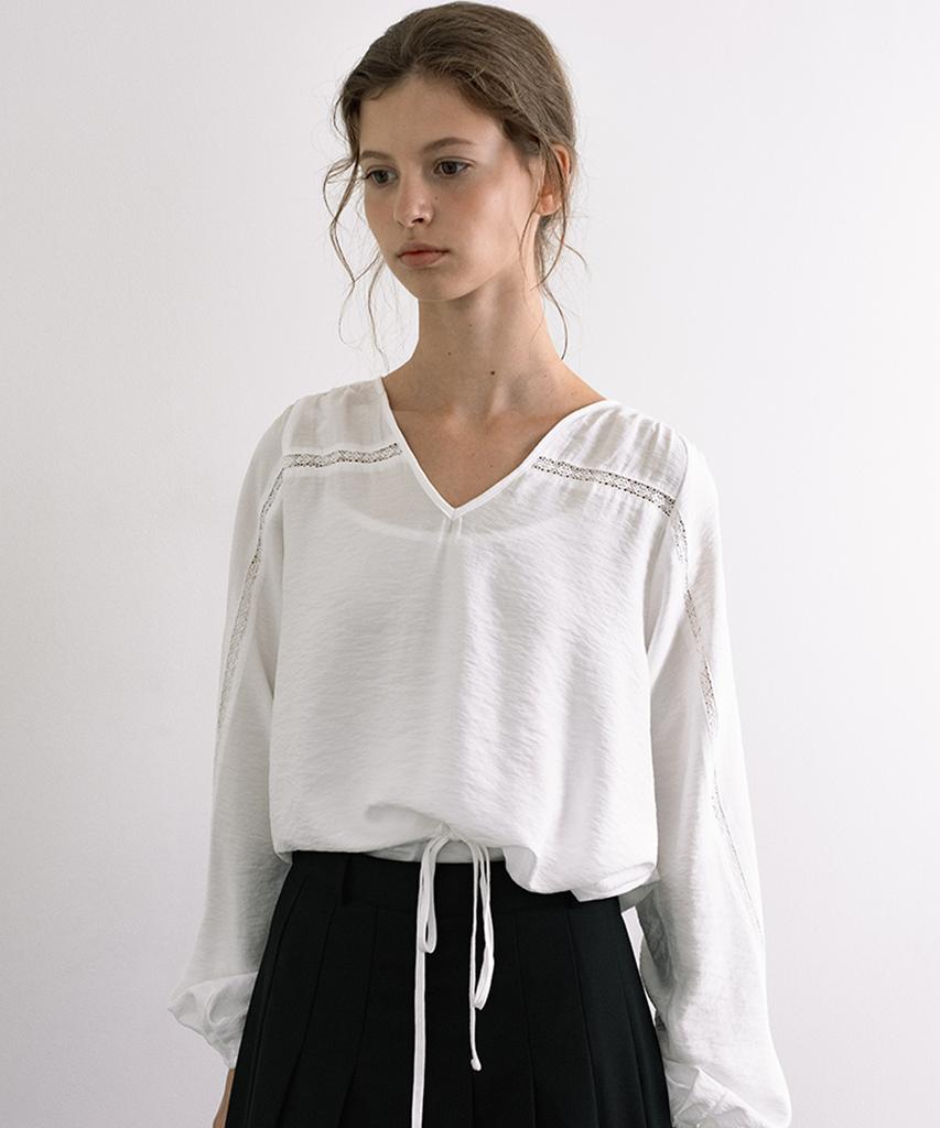 LAMINEZ Lace Line String Blouse - Ivory