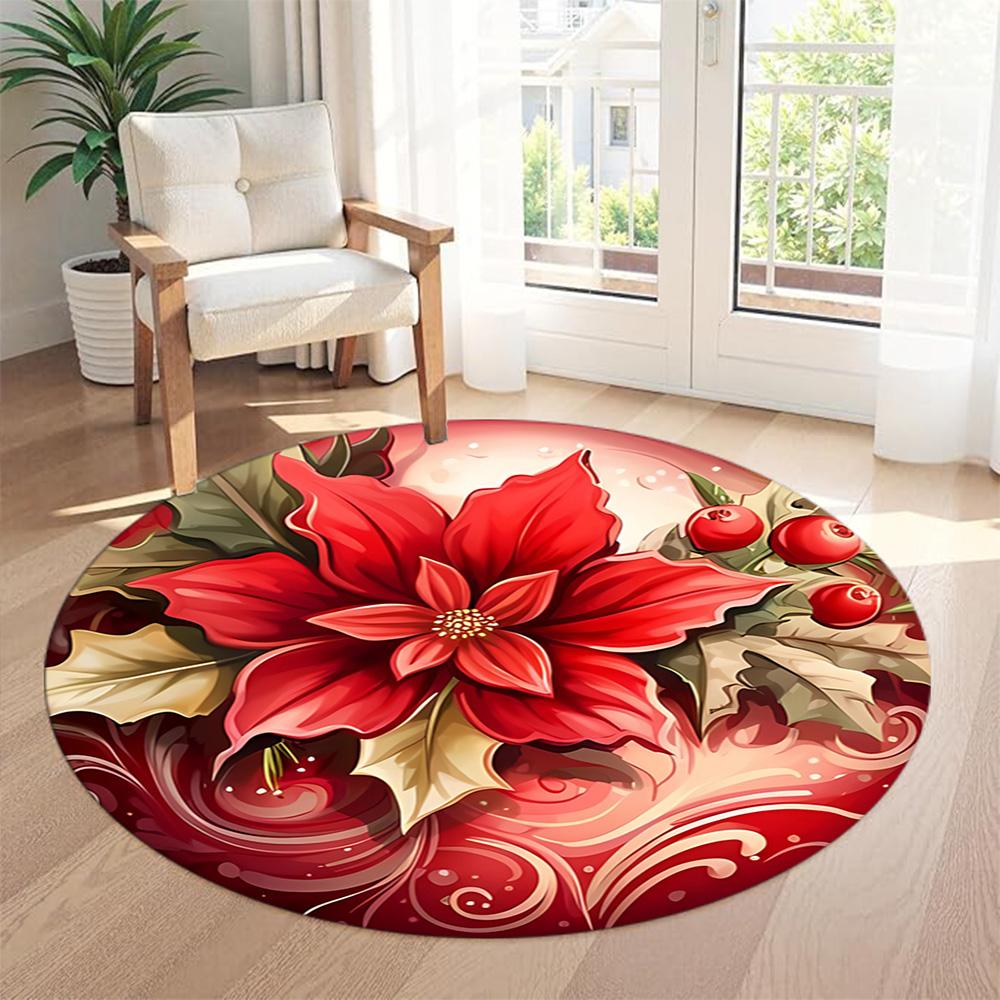 Christmas Round Carpet Perfect for Foyer Outdoor Kitchen Dining Room Anti-slip Round Rug Anime Office Decor Perfect Gift for Friends Family