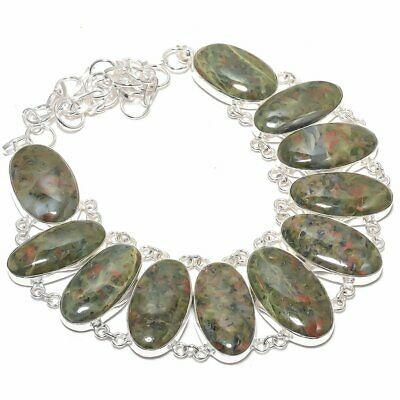 

Natural Unakite Jasper Gemstone 925 Sterling Silver Gift Necklace 18 z1V00