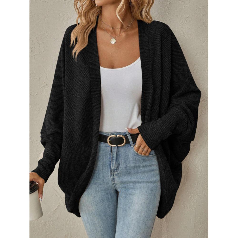 Women New Arrival Solid Medium Length Knit Cardigan, Autumn Winter Casual Open Front Knitted Sweater