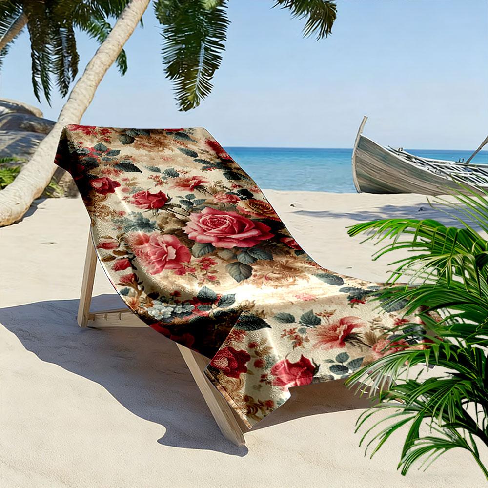 Vintage Floral Rose Pattern Beach Towel Quick-drying for Travel Outdoor Sports Jogging Beach and Swimming