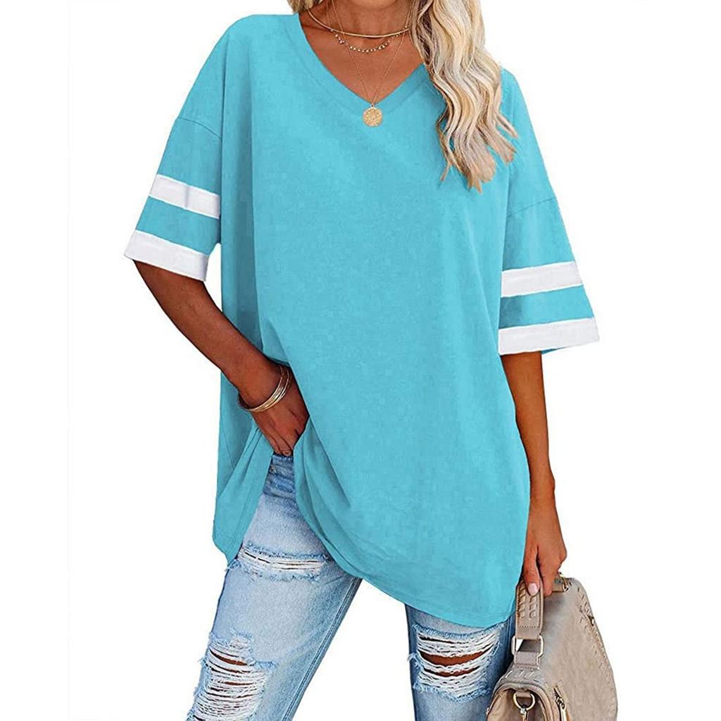 Womens' Fashionable And Casual -color Basic V-neck Short-sleeved Top
