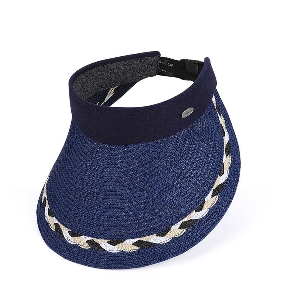 Portable Wide Brim Woven Cap Solid Color Sunscreen Empty Top Hat Travel Straw Visor Cap  Summer