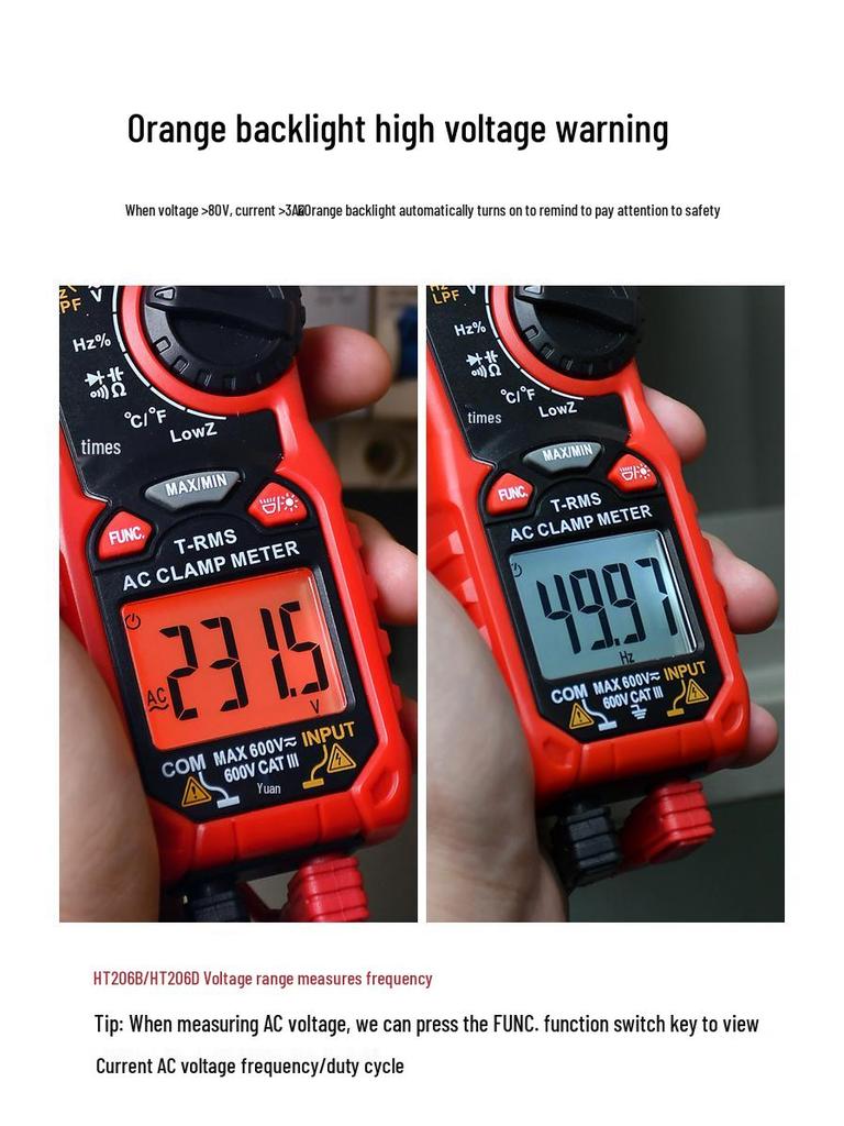 HT206D Smart Digital Clamp Meter - AC/DC Multimeter & Leakage Current Tester