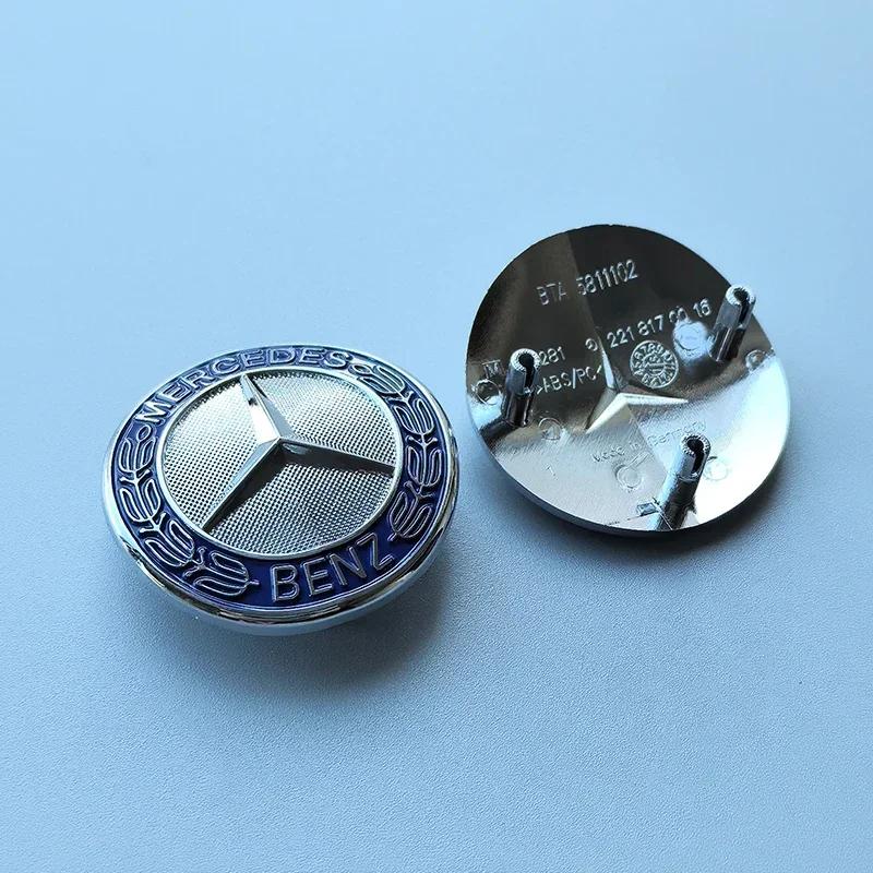 

Горячая автомобильная наклейка 42 мм 3 контакта Значок автомобиля Передняя верхняя решетка Черно-синяя Звезда Пшеница Изогнутый значок для Mercedes Benz Старый C E S C200 E300 top grille (old car)