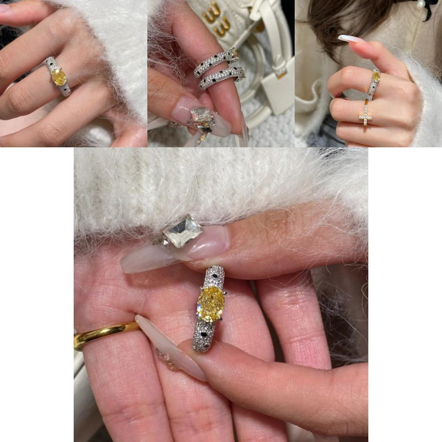 Stunning 2024 Summer Collection Womens Yellow Diamond Adjustable Ring Chic Fresh Style