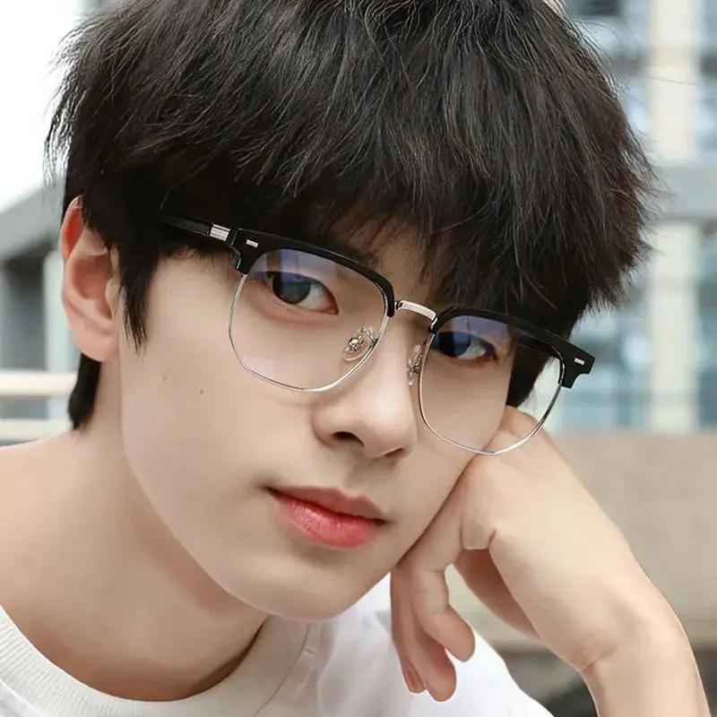 Simple Semi Rimless Anti Blue Light Blocking Glasses Men Square Ray Filter Eyeglasses Big Frame Women Computer Goggle Spectacles