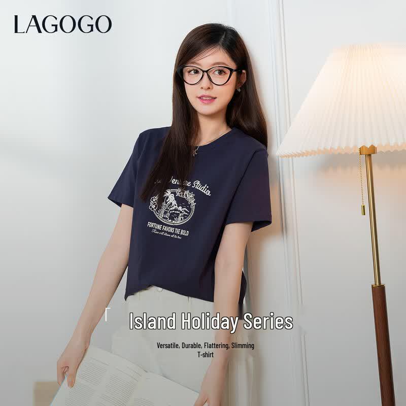 LAGOGO Women s 100% Cotton Printed Drop-Shoulder T-Shirt L