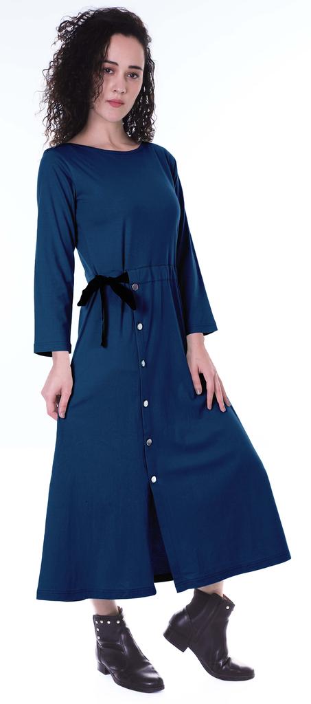 Moomaya Full Sleeves Maxi Dress Long Button Down Solid Casual Slit Dresses