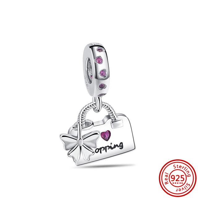 925 srebro torba na zakupy bagażowe walizka miłość podróż słodkie koraliki Fit Charms bransoletka biżuteria damska