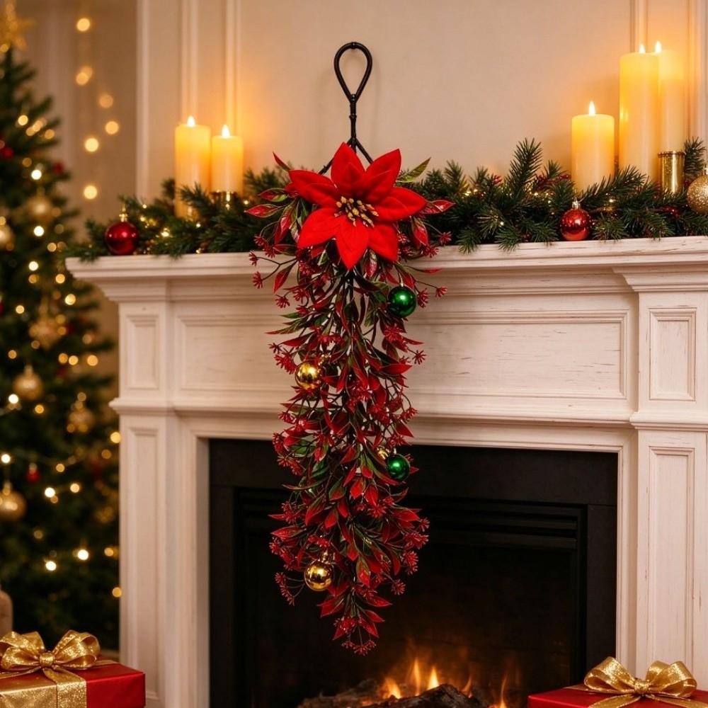 Plastic Christmas Vine Christmas Ball Poinsettia Christmas Swag Vine Wall Hanging