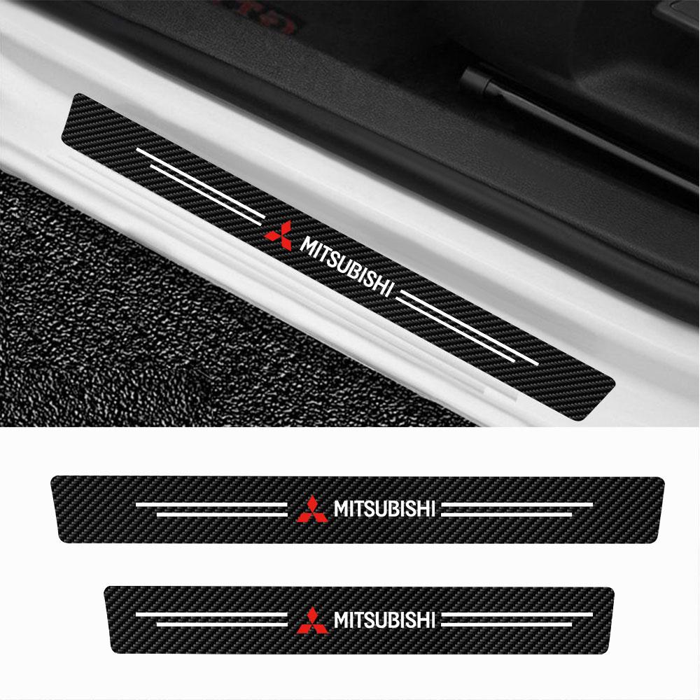 4pcs/set Carbon Fiber Leather Car Door Sill Anti-Scratch Decorative Sticker For Mitsubishi Lancer 10 3 9 EX Outlander 3 ASX L200