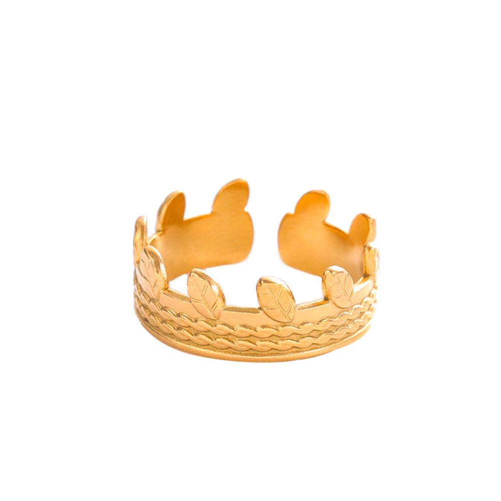 Adjustable Titanium Steel Leaf Open Ring - Japanese Korean Style Jewelry