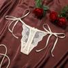Adjustable Waist Strap Bow Lace Flower Transparent Briefs Low Waist Romantic T Panties  Gift