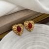 French Exaggerated Gold Retro Love Red Pearl Temperament Sister-In-Law Earrings High Sense Court Stud Earrings Women