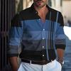 Striped men's business casual 3D printed shirt for outdoor wear, daily work folding, long sleeved oversized xs-6xL for comfort
