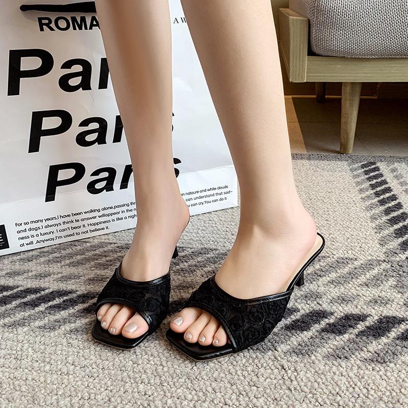 Plus-Size Cross-Strap High Heel Sandals - Women's French Style Open-Toe, Trendy 2026 Summer Chunky Heel Slippers