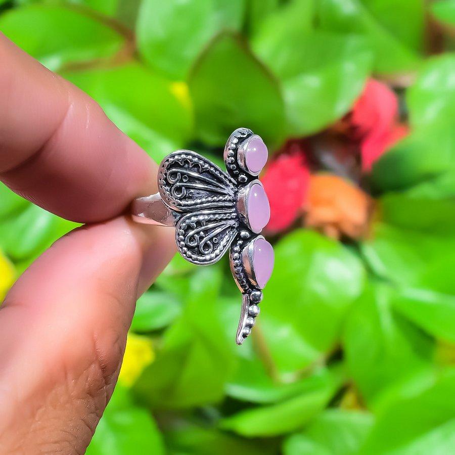 Pink Chalcedony Handmade 925 Sterling Silver Jewelry Ring Size 10 A4w87