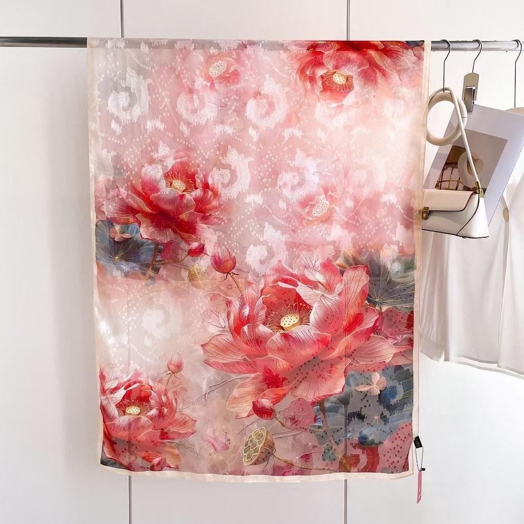 New Style  Thin Chinese Style Jacquard High-end  Versatile Double-sided High-end Silk Scarf
