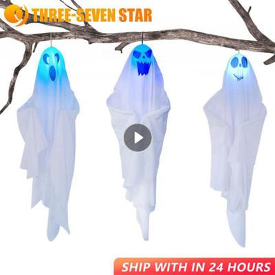 Décorations d'Halloween à Suspendre Fantôme Halloween Suspendu Lumineux Fantômes Blancs Volants Arbre Fenêtre Mur Ornement Effrayant 65*60cm