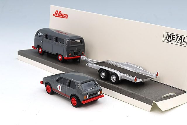 Schuco 1/87 Volkswagen T2 Bus with Trailer & Volkswagen Golf I GTI