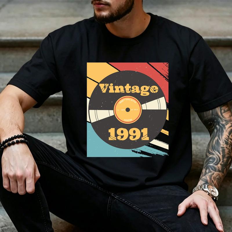 Vintage 1991 Vinyl Record Graphic T Shirt Unisex Unisex Unisex 34th Birthday Crew Neck Casual Streetwear Music Lover Gift Tee