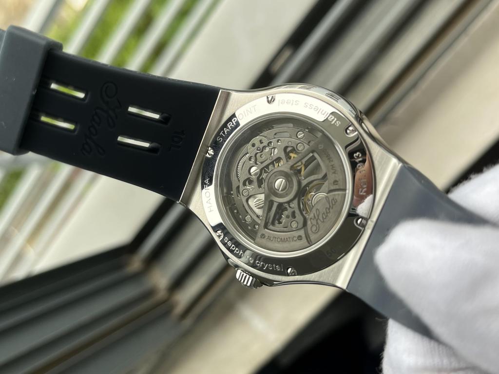 Haofa Skelett-mechanische Armbanduhr mit automatischem Aufzug, Gangreserve 80 Stunden, Diamant-Lünette, hohles Zifferblatt, leuchtend, wasserdicht, Armbanduhr, Geschenk für Herren