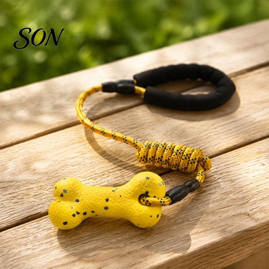 Pets Teeth Cleaning Bone ETPU Dog Chew Toy, with Braided Rope, Foam Handle, Interactive Tug Heavy Duty Pull Toys of War Pet for Medium Large
