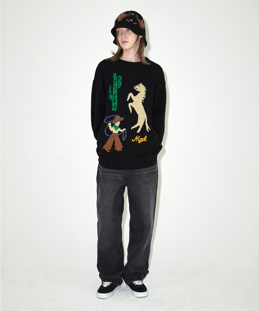 MAHAGRID Eagle Knit Bucket Hat Black(Mg2Efmab34A)