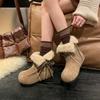 Flat-bottomed snow boots velvet short boots women's autumn and winter new lace-up fluffy boots thermal cotton boots Korean version Birkenstocks